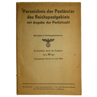 Verzeichnis der Postämter des Reichspost Gebiets mit der Angabe Postleitzahl. Espenlaub militaria